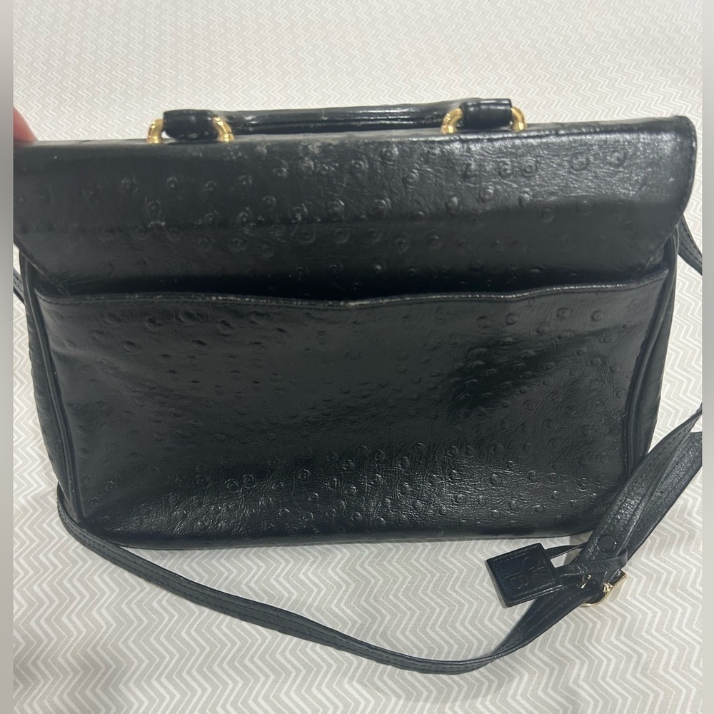 Giani Bernini Ostritch Leather Satchel with Gold Accent - Picture 9 of 12